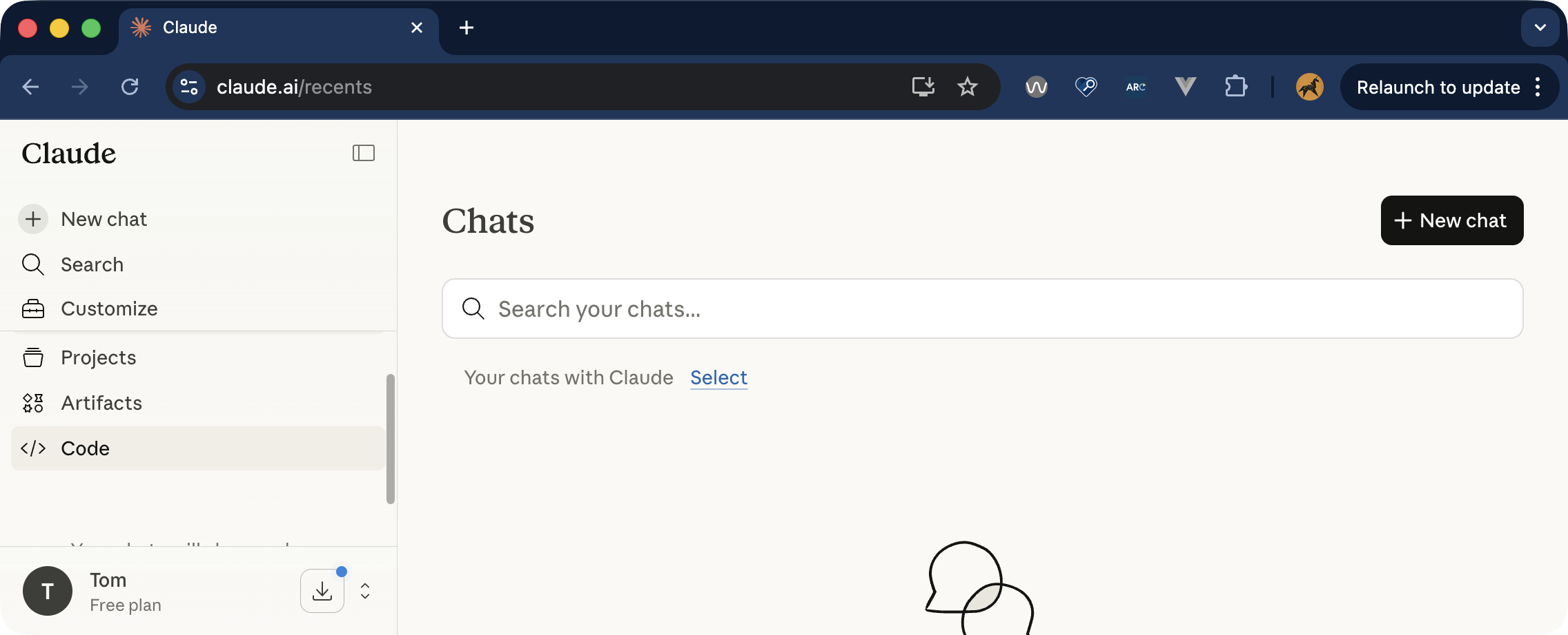 Screenshot of the Claude chatbot interface in a small window. Controls in a sidebar don't fit in the window, so the sidebar has scroll bars to access all the controls.